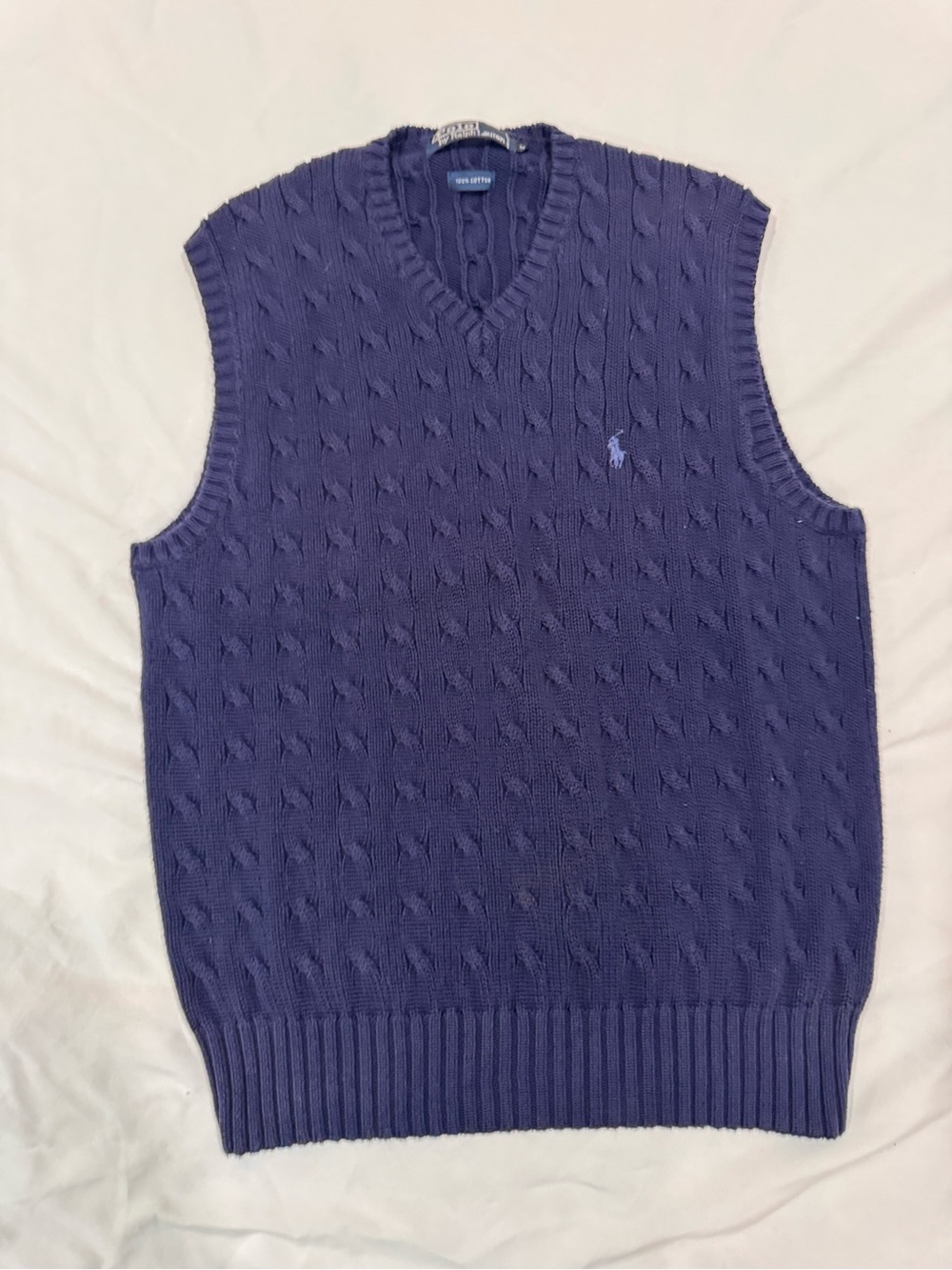 Ralph Lauren Men's Navy Cable-Knit V-Neck Sweater Vest